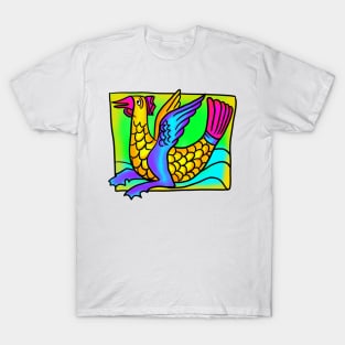 Garish Chicken Mermaid Medieval Fish Thing 90's Retro Frank Style Monster T-Shirt